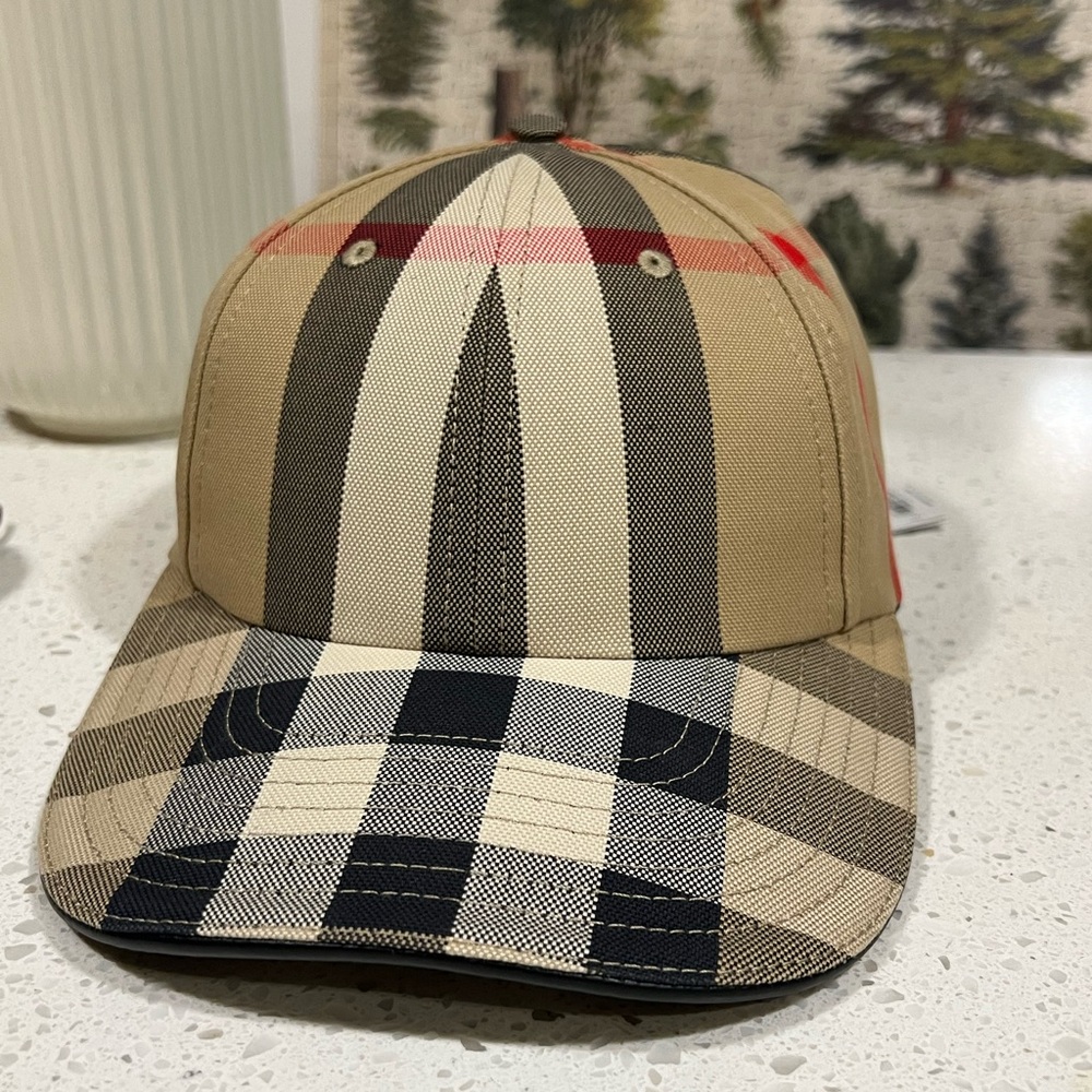 Burberry Logo Detail Exaggerated Check Cotton Baseball Cap -XS - Picture 2 of 7